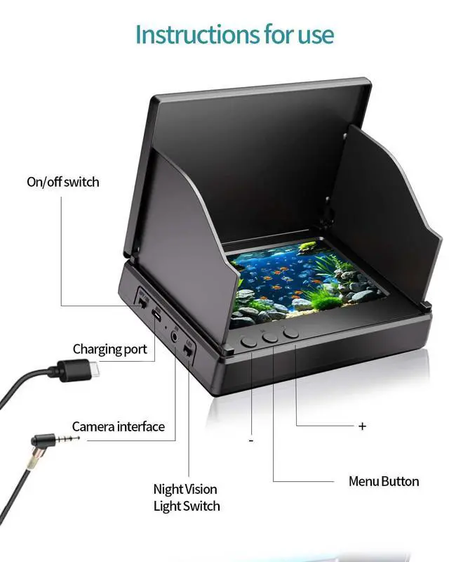 Alt view image 4 of 7 - Underwater Fishing Camera,Fishing Camera with Infrared Night Vision Light, Portable Fish Finder with 100ft Cable, 4.3 Inch LCD and Upgraded HD Lens for Ice Lake Boat Kayak Fishing