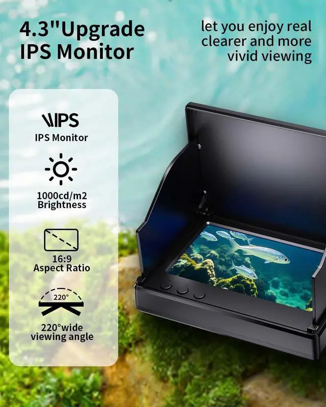 Alt view image 5 of 7 - Underwater Fishing Camera,Fishing Camera with Infrared Night Vision Light, Portable Fish Finder with 100ft Cable, 4.3 Inch LCD and Upgraded HD Lens for Ice Lake Boat Kayak Fishing