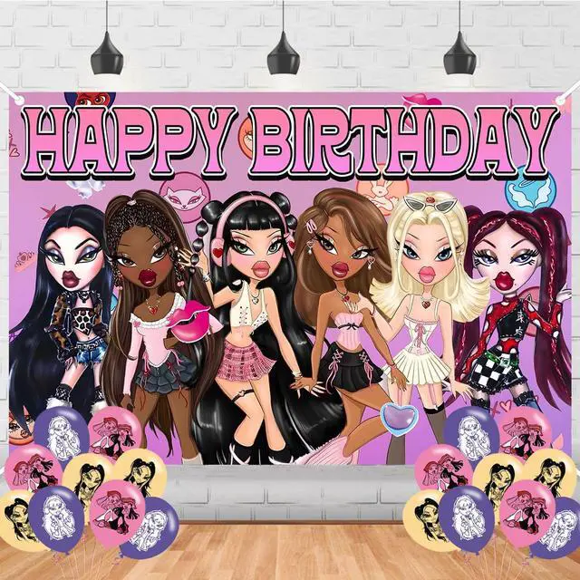Main image of Cartoon Bratzz Happy Birthday Backdrop Bratzz Girls Banner Poster for Girls Theme Party Decorations Cartoon Birthday Supplies Background Studio Shoot Photo Props Booth