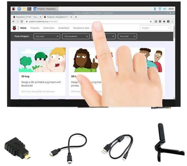 Main image of 7 inch HDMI LCD 1024x600 Resolution Capacitive Touch Screen IPS Display Module Compatible with Raspberry Pi 4 3 2 1 B B+ A+,Jetson Nano,Support Software Resolution (up to 1920×1080)