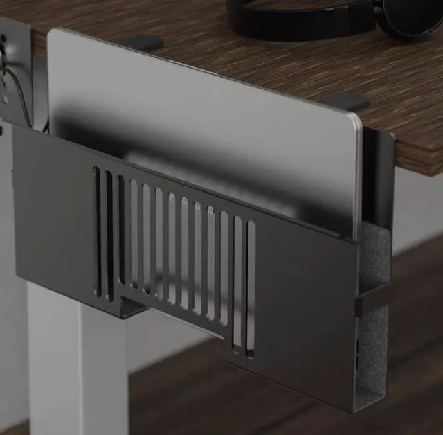 Main image of Vertical Side-Mount Laptop Holder Bracket for Desk Storage -fits: Dell/Acer/ASUS/XPS/MacBook/Surface/Lenovo/HP/Gaming Laptops (up to 16 inches) (Perforated Steel, Alloy Steel)