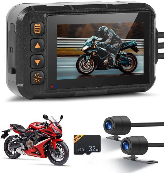 Main image of Dual Channel Dash Cam for Motorcycle, 3" HD IPS Screen, 720P Front and 480P Rear, Parking Monitoring, G-Sensor, Motion Sensing, Loop Recording, IP67 & HDR, for All Motorcycles