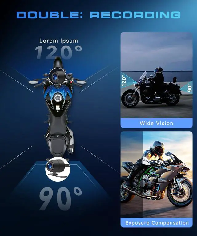 Alt view image 3 of 7 - Dual Channel Dash Cam for Motorcycle, 3" HD IPS Screen, 720P Front and 480P Rear, Parking Monitoring, G-Sensor, Motion Sensing, Loop Recording, IP67 & HDR, for All Motorcycles