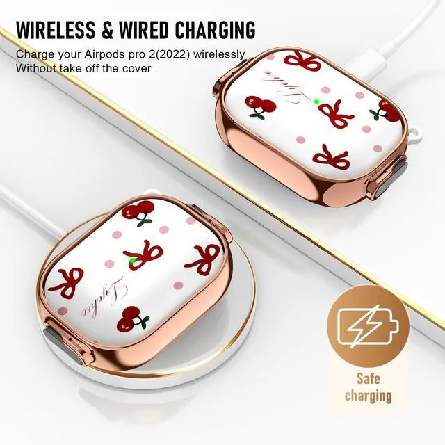 Alt view image 2 of 7 - for Cute Airpods Pro 2 case with Safety Lock,Compatible Airpods Pro Case 2nd/1st Gen,Compatible Red Bow Cherry AirPods Case Cover for Women Girly with Keychain-Transparent