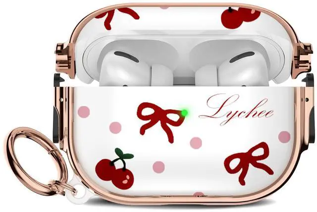 Main image of for Cute Airpods Pro 2 case with Safety Lock,Compatible Airpods Pro Case 2nd/1st Gen,Compatible Red Bow Cherry AirPods Case Cover for Women Girly with Keychain-Transparent