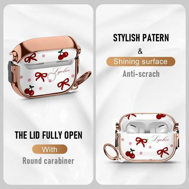 Alt view image 3 of 7 - for Cute Airpods Pro 2 case with Safety Lock,Compatible Airpods Pro Case 2nd/1st Gen,Compatible Red Bow Cherry AirPods Case Cover for Women Girly with Keychain-Transparent