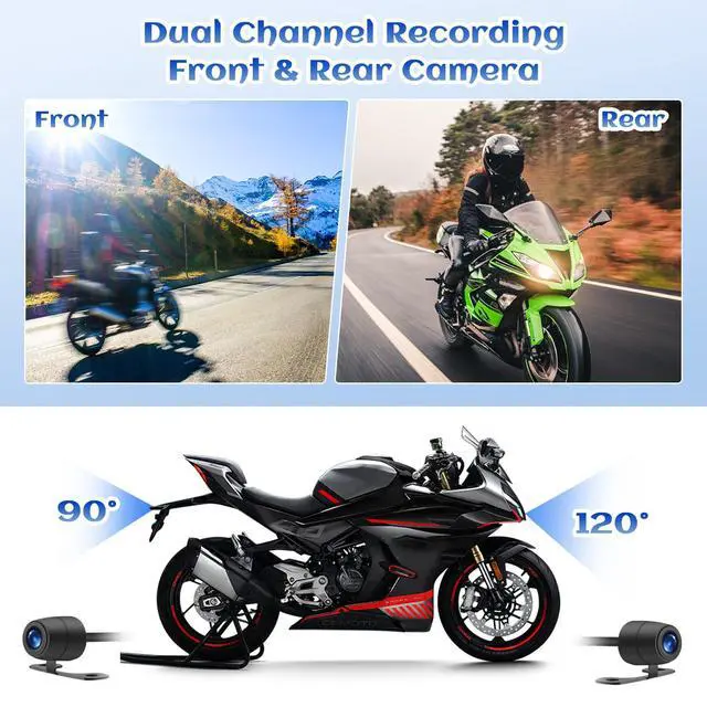 Alt view image 3 of 7 - Motorcycle Dash Cam Dual HD Camera Front and Rear View,3" IPS Screen 720P IP67 Waterproof 150° Wide Angle Sportbike Recording DVR with G-Sensor,Loop Recording,Night Vision,Parking Monitor+32G SD