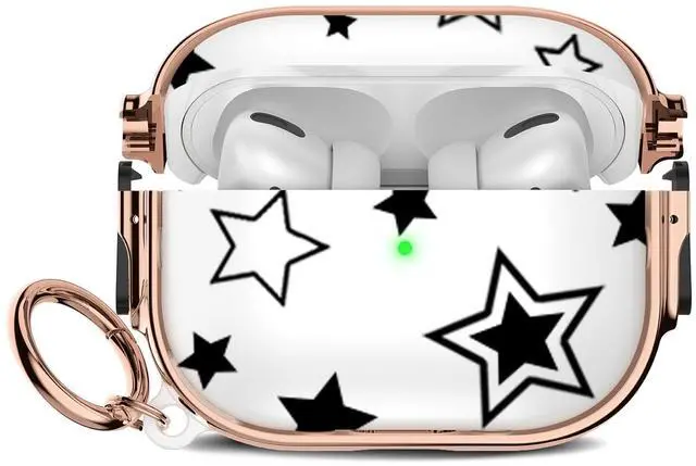 Main image of for Cute Airpods Pro 2 case with Safety Lock,Compatible Airpods Pro Case 2nd/1st Gen,Compatible Black Five Pointed Star AirPods Case Cover for Women Girly with Keychain-Transparent