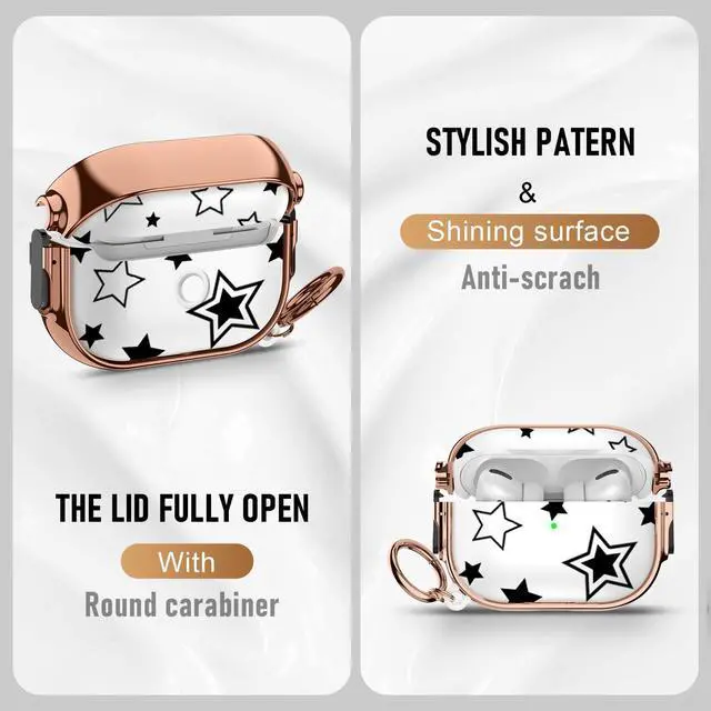 Alt view image 3 of 7 - for Cute Airpods Pro 2 case with Safety Lock,Compatible Airpods Pro Case 2nd/1st Gen,Compatible Black Five Pointed Star AirPods Case Cover for Women Girly with Keychain-Transparent
