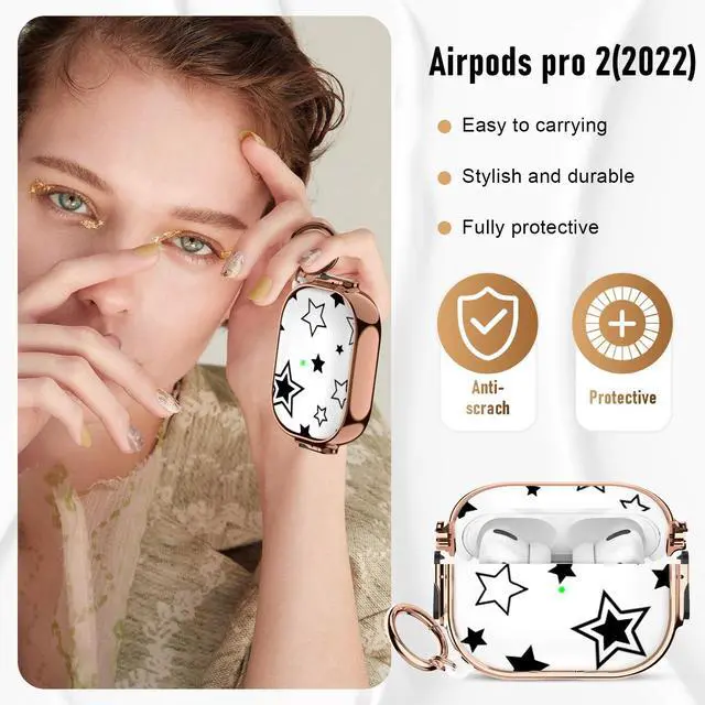 Alt view image 4 of 7 - for Cute Airpods Pro 2 case with Safety Lock,Compatible Airpods Pro Case 2nd/1st Gen,Compatible Black Five Pointed Star AirPods Case Cover for Women Girly with Keychain-Transparent