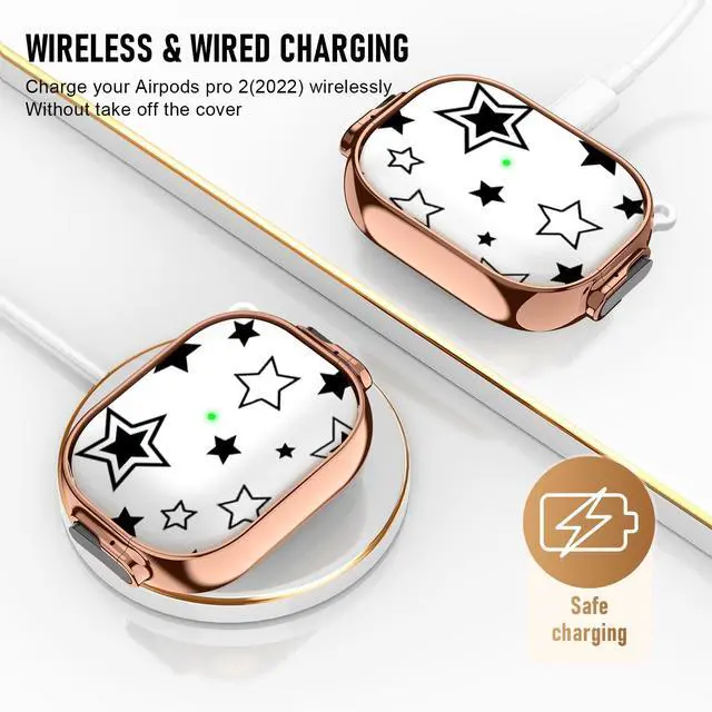Alt view image 2 of 7 - for Cute Airpods Pro 2 case with Safety Lock,Compatible Airpods Pro Case 2nd/1st Gen,Compatible Black Five Pointed Star AirPods Case Cover for Women Girly with Keychain-Transparent