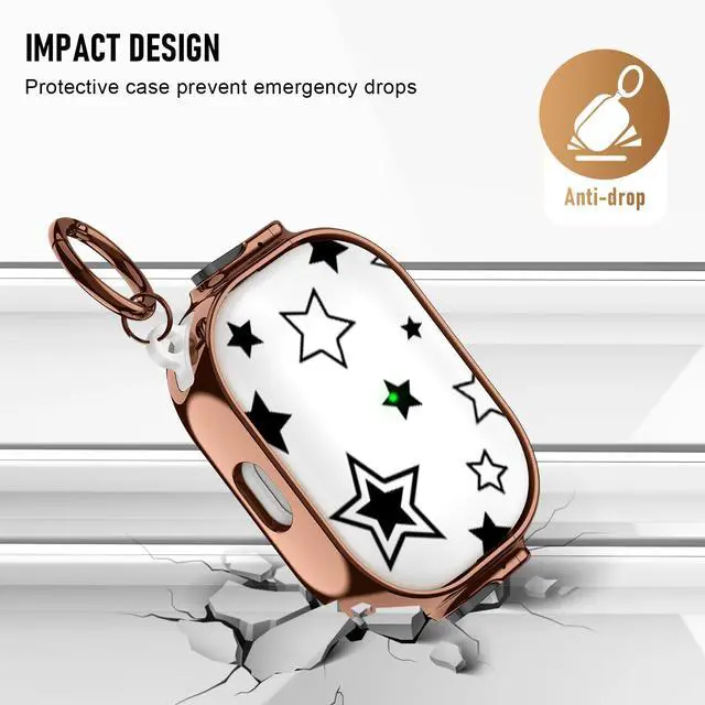 Alt view image 5 of 7 - for Cute Airpods Pro 2 case with Safety Lock,Compatible Airpods Pro Case 2nd/1st Gen,Compatible Black Five Pointed Star AirPods Case Cover for Women Girly with Keychain-Transparent