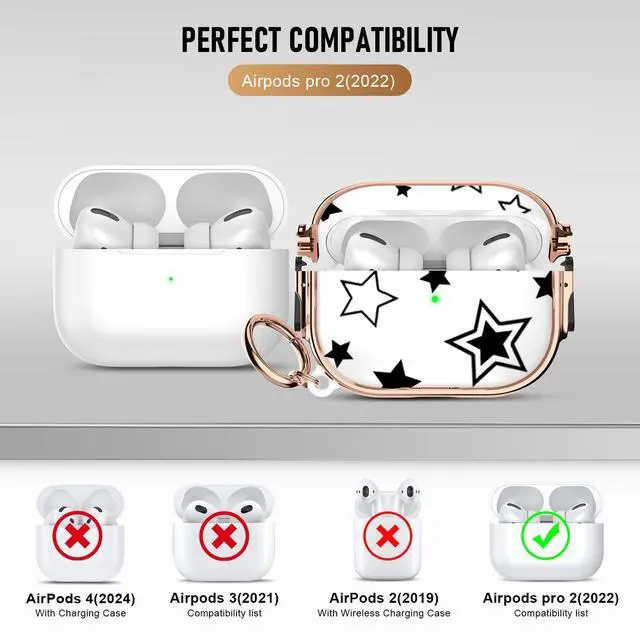 Alt view image 7 of 7 - for Cute Airpods Pro 2 case with Safety Lock,Compatible Airpods Pro Case 2nd/1st Gen,Compatible Black Five Pointed Star AirPods Case Cover for Women Girly with Keychain-Transparent