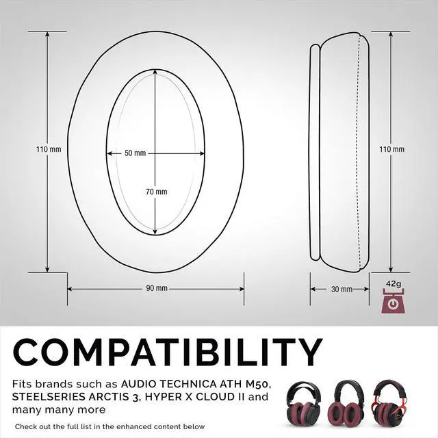 Alt view image 3 of 7 - Replacement Memory Foam Earpads - Suitable for Many Other Large Over The Ear Headphones - AKG, HifiMan, ATH, Philips, Fostex (Perforated Red)
