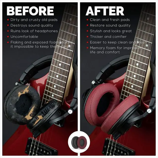 Alt view image 4 of 7 - Replacement Memory Foam Earpads - Suitable for Many Other Large Over The Ear Headphones - AKG, HifiMan, ATH, Philips, Fostex (Perforated Red)