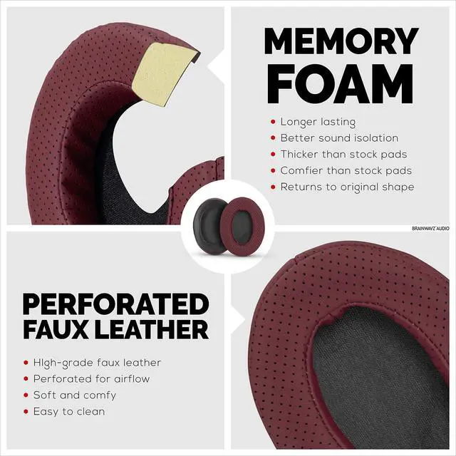 Alt view image 5 of 7 - Replacement Memory Foam Earpads - Suitable for Many Other Large Over The Ear Headphones - AKG, HifiMan, ATH, Philips, Fostex (Perforated Red)