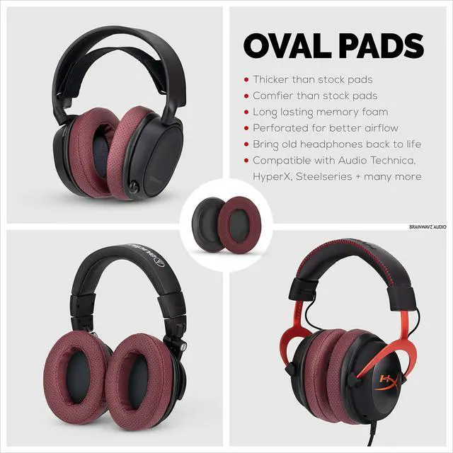Alt view image 7 of 7 - Replacement Memory Foam Earpads - Suitable for Many Other Large Over The Ear Headphones - AKG, HifiMan, ATH, Philips, Fostex (Perforated Red)