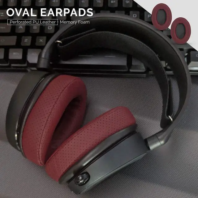 Alt view image 6 of 7 - Replacement Memory Foam Earpads - Suitable for Many Other Large Over The Ear Headphones - AKG, HifiMan, ATH, Philips, Fostex (Perforated Red)