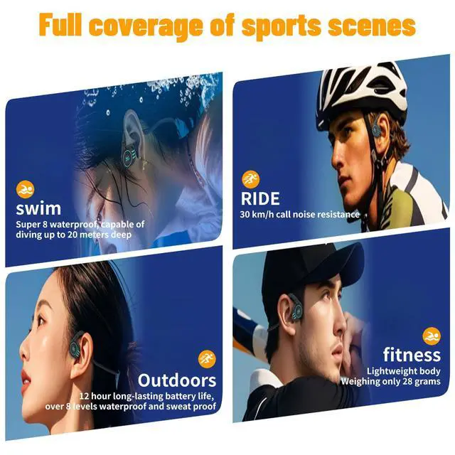 Alt view image 6 of 7 - Bone Conduction Swimming Headphones with Open Ear Bluetooth Headphones and MP3 Player 2-in-1, 10 H Battery Life, Bluetooth 5.4 Open Ear Headset, Suitable for Swimming, Running, Cycling