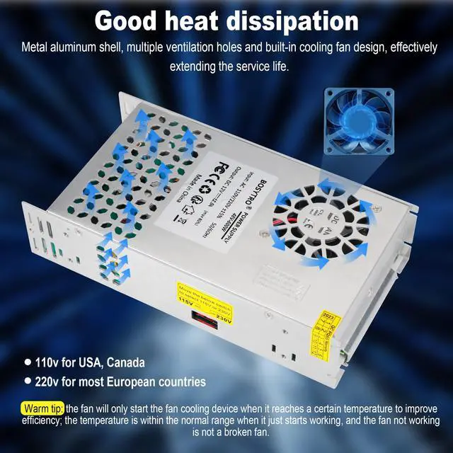 Alt view image 3 of 7 - 48V 12.5A 600W DC Switching Power Supply, Universal Regulated Switching AC110V/220V (SMPS),48 Volt Power Supply for LED Light Strip,Lighting Equipment, Camera Security System,Computer Project