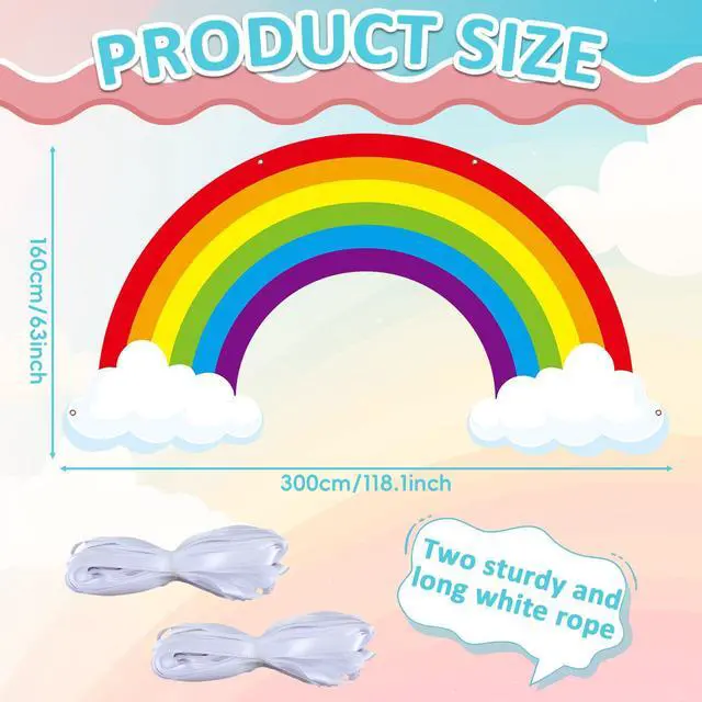 Alt view image 2 of 6 - 9.8X5.3Ft Long Rainbow Backdrop VBS Rainbow Themed Photo Booth Wall Decor Rainforest Falls Photo Background Happy Birthday Banner Cloud Bulletin Board for Jungle Baby Shower Indoor Outdoor Supplies