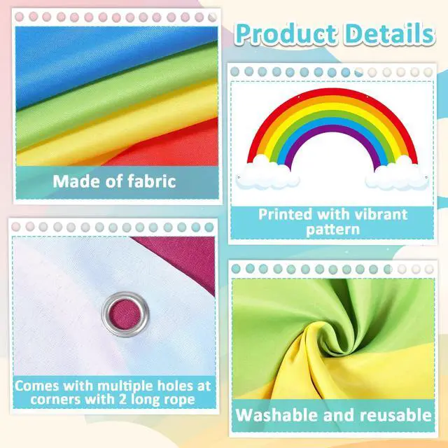 Alt view image 3 of 6 - 9.8X5.3Ft Long Rainbow Backdrop VBS Rainbow Themed Photo Booth Wall Decor Rainforest Falls Photo Background Happy Birthday Banner Cloud Bulletin Board for Jungle Baby Shower Indoor Outdoor Supplies