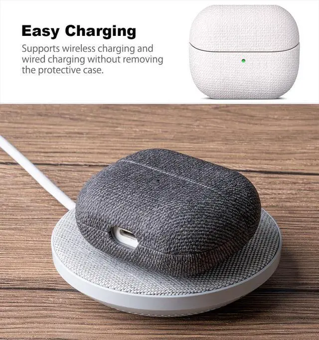 Alt view image 6 of 6 - Handmade Case - for Samsung Galaxy Buds 3 / Buds3 Pro/Buds 3 FE Case Cover - Selected Skin-Friendly Vegan Leather, Woolen Fabric Cloth Style, Protective Cover for Samsung Buds Pro 3 - White