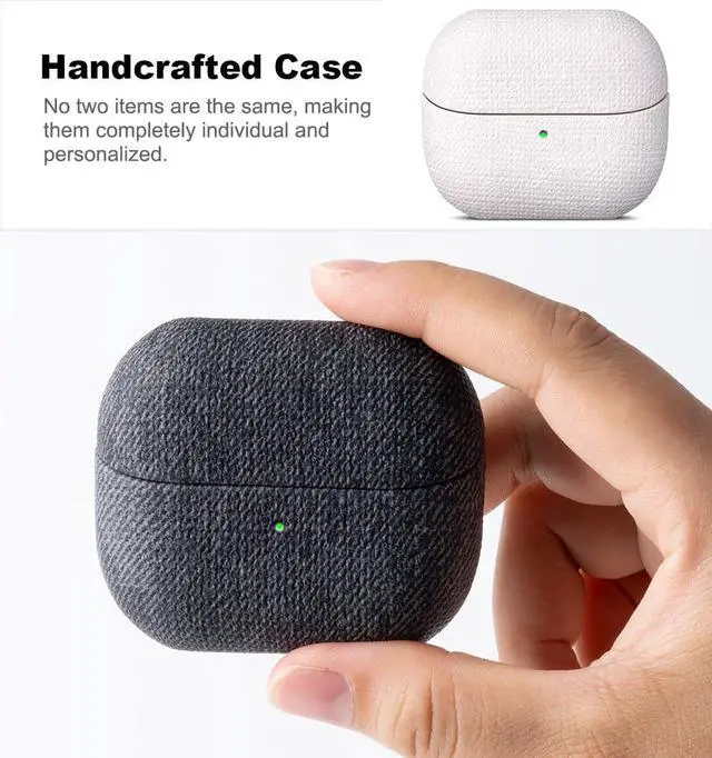 Alt view image 4 of 6 - Handmade Case - for Samsung Galaxy Buds 3 / Buds3 Pro/Buds 3 FE Case Cover - Selected Skin-Friendly Vegan Leather, Woolen Fabric Cloth Style, Protective Cover for Samsung Buds Pro 3 - White