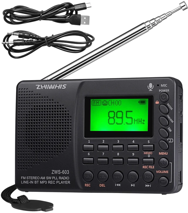 Main image of Portable Bluetooth Radio, FM AM Shortwave Radios with Sleep Timer and Preset Function, Rechargeable Digital Recorder, Stereo MP3 Player with Lyric Display, Support Micro SD Card and AUX