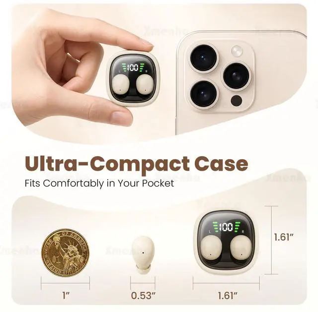 Alt view image 3 of 7 - Skintone Nude Small Mini Invisible Earbuds Wireless Bluetooth Ear Buds for Small Ears Canals Women Kids, Skin Color Tiny Smallest Micro Discreet Hidden Headphones Comfortable Earbuds Wireless for Work