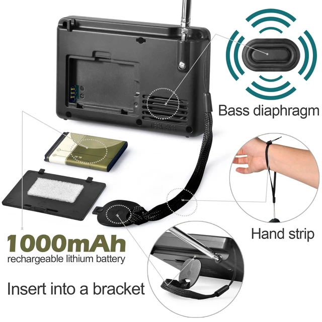 Alt view image 4 of 7 - Portable Bluetooth Radio, FM AM Shortwave Radios with Sleep Timer and Preset Function, Rechargeable Digital Recorder, Stereo MP3 Player with Lyric Display, Support Micro SD Card and AUX