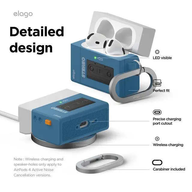 Alt view image 4 of 7 - Cassette Tape Player Case for AirPods 4 | Lanyard Included, Shock Resistant, Full Protection, for Men (Blue)