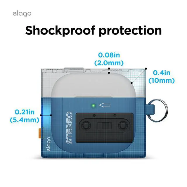 Alt view image 5 of 7 - Cassette Tape Player Case for AirPods 4 | Lanyard Included, Shock Resistant, Full Protection, for Men (Blue)