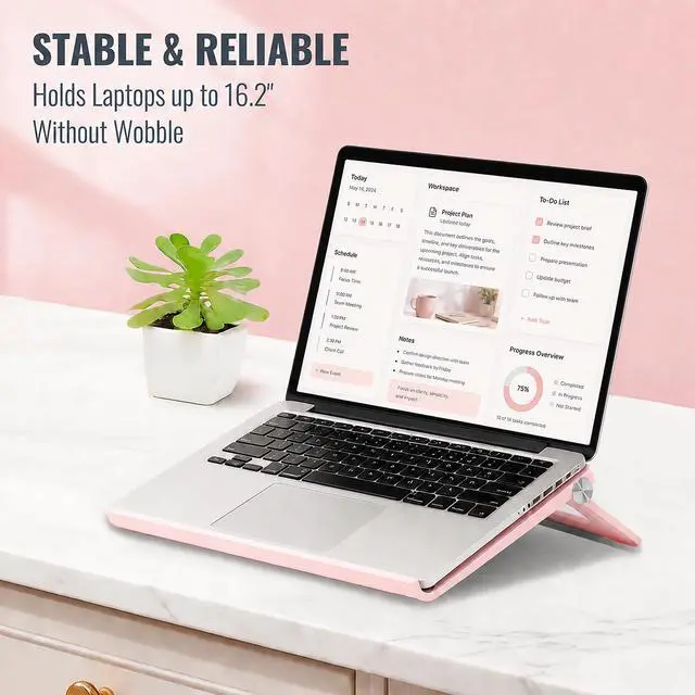 Alt view image 3 of 6 - Cute Pink Laptop Stand for Desk - Adjustable Foldable Laptop Riser, Fun White Elephant for Women Coworkers, Ventilated & Sturdy with Anti-Slip Pads for MacBook, Home, Office