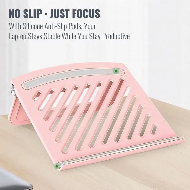 Alt view image 4 of 6 - Cute Pink Laptop Stand for Desk - Adjustable Foldable Laptop Riser, Fun White Elephant for Women Coworkers, Ventilated & Sturdy with Anti-Slip Pads for MacBook, Home, Office