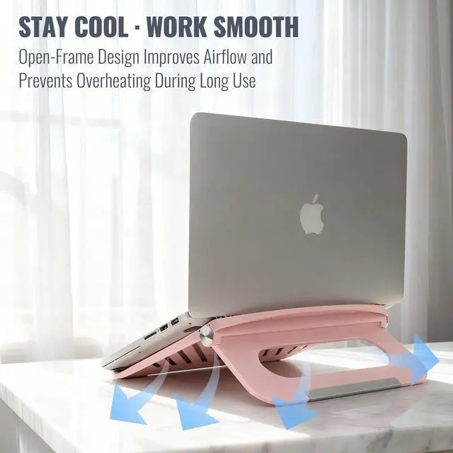 Alt view image 5 of 6 - Cute Pink Laptop Stand for Desk - Adjustable Foldable Laptop Riser, Fun White Elephant for Women Coworkers, Ventilated & Sturdy with Anti-Slip Pads for MacBook, Home, Office