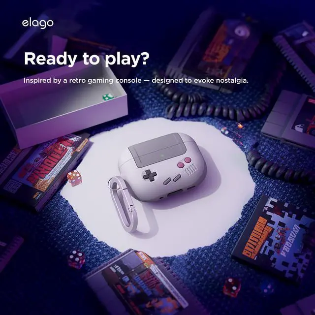 Alt view image 3 of 7 - AW5 Case for AirPods Pro 3 | Classic Retro Handheld Game Console Design Case, Carabiner Included (Light Grey)