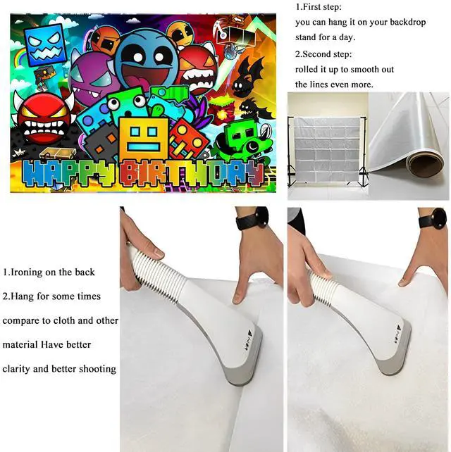 Alt view image 4 of 4 - Cartoon Geometry Aesthetic Dash Polyester Backdrop for Birthday Party Decorations, Happy Birthday Banner Background for Dragon Birthday Party Supplies (5x3ft)