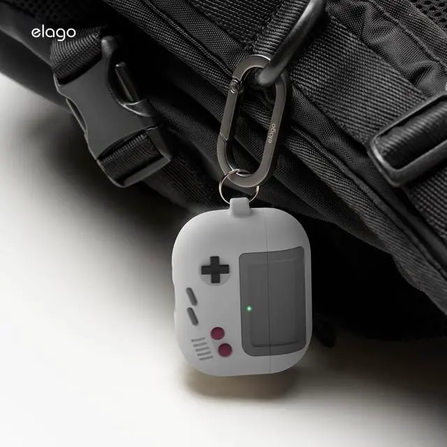 Alt view image 7 of 7 - AW5 Case for AirPods Pro 3 | Classic Retro Handheld Game Console Design Case, Carabiner Included (Light Grey)