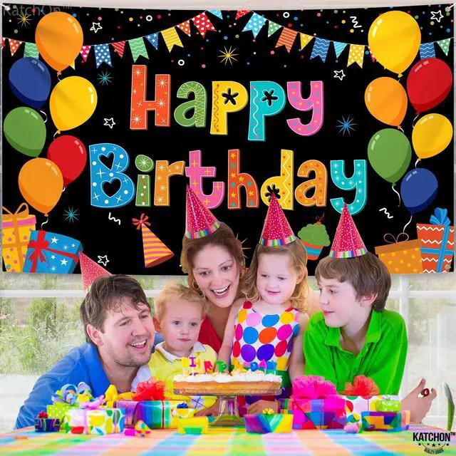 Alt view image 6 of 7 - Happy Birthday Banner Backdrop 72x44 Inch, Birthday Decorations | Happy Birthday Banner Rainbow Party Decorations for Girls | Colorful Birthday Signs for Boys Girls Women Men Decorations