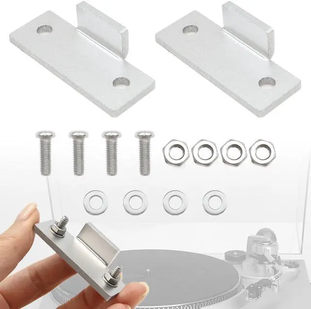 Main image of Turntable Dust Cover Hinges - Repair Tabs and Hinge Brackets for Technics SL-D2 3200 B2 Q2 D3 - Includes 2-Brackets, 4-Screws, 4-Washers, and 4-Nuts - Easy Installation for Turntable Dust Cover Repair