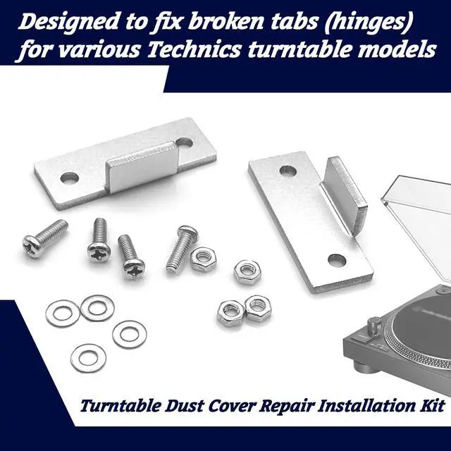 Alt view image 2 of 7 - Turntable Dust Cover Hinges - Repair Tabs and Hinge Brackets for Technics SL-D2 3200 B2 Q2 D3 - Includes 2-Brackets, 4-Screws, 4-Washers, and 4-Nuts - Easy Installation for Turntable Dust Cover Repair