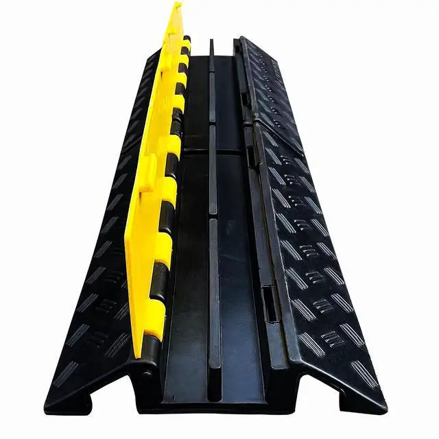 Main image of Foldable 2 Channel Rubber Cable Protector, 22000Lbs Load Capacity Wire Hose Pipe Hider Protective Ramp, Driveway Traffic Speed Bump for Asphalt Concrete Gravel Driveway Indoor Outdoor (1PACK)