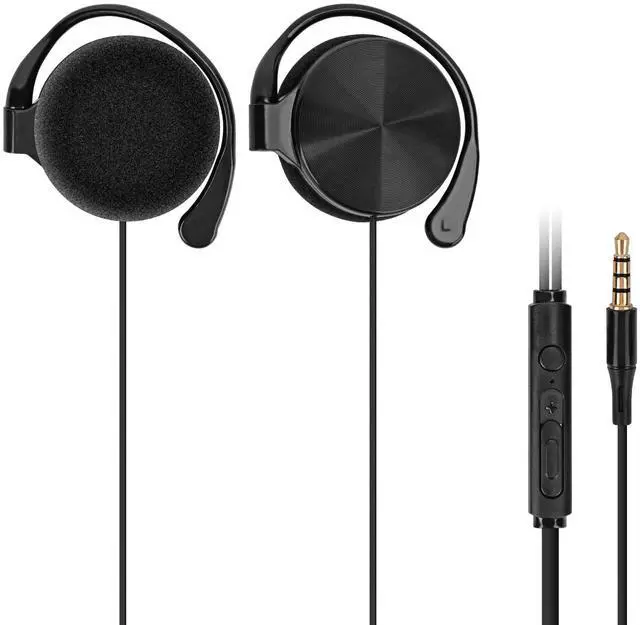 Main image of Wired Clip-On Ear Headphones, Portable Hook-On Ear Headphones with Microphone and Call Controller Compatible with Android, Avoid Headphone Hair (Black)