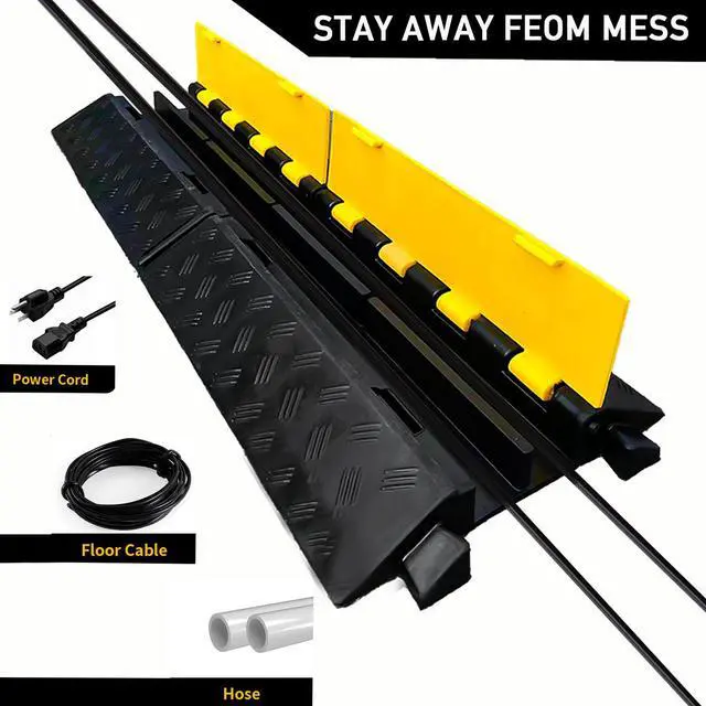Alt view image 5 of 7 - Foldable 2 Channel Rubber Cable Protector, 22000Lbs Load Capacity Wire Hose Pipe Hider Protective Ramp, Driveway Traffic Speed Bump for Asphalt Concrete Gravel Driveway Indoor Outdoor (1PACK)