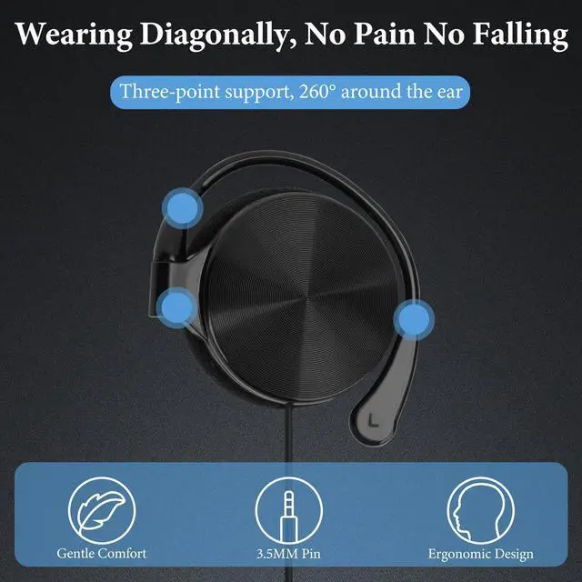 Alt view image 4 of 6 - Wired Clip-On Ear Headphones, Portable Hook-On Ear Headphones with Microphone and Call Controller Compatible with Android, Avoid Headphone Hair (Black)