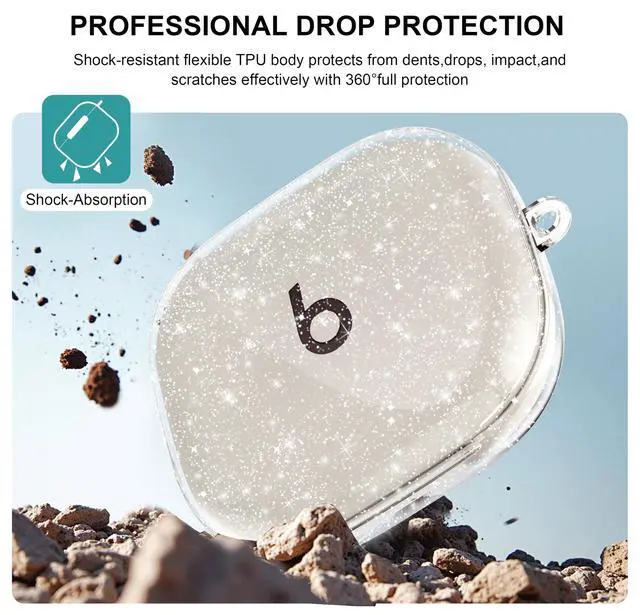 Alt view image 2 of 7 - for Beats Powerbeats Pro 2 Case Clear Glitter,Cute Sparkle Bling for Beats Powerbeats Pro 2 Earbuds Case Cover 2025,Shockproof Soft TPU Skin with Carabiner&Cleaning Women Girls Pen-Glitter