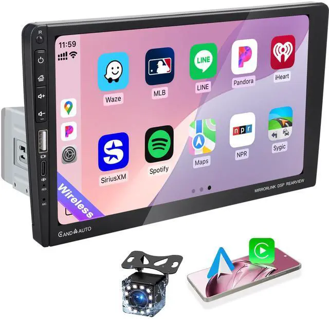 Main image of 9 Inch Single DIN Car Stereo with Wireless Apple CarPlay Android Auto | 9" Car Radio IPS Capacitance Touchscreen, Bluetooth 5.2, FM Receiver, Backup Camera,USB/Type-C, subwoofer, Apple Car Play
