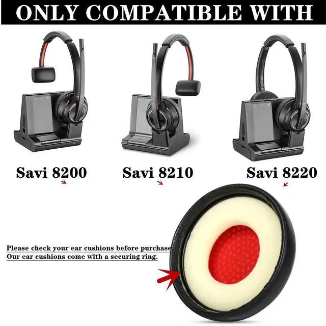Alt view image 2 of 6 - Replacement Earpads for Plantronics Savi 8220/8210/8200 Headset Cushions