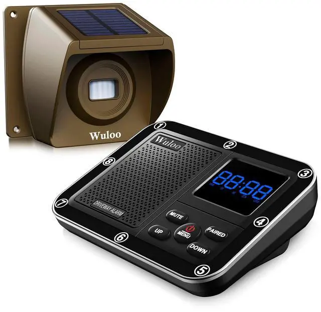 Main image of Solar Driveway Alarm Wireless Outside 1800ft Range, Outdoor Motion Sensor & Detector Driveway Alert System with Rechargeable Battery/Weatherproof/Mute Mode(1&1-Brown)